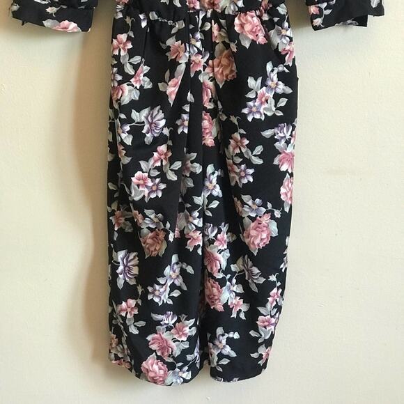 Vintage 8 floral dress black cream lace 1970s cottagecore - Picture 3 of 10